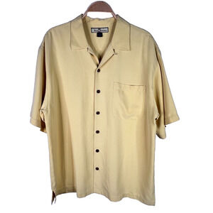 Tommy Bahama Men's Sz L Silk Button Up Short Sleeve Solid‎ Yellow